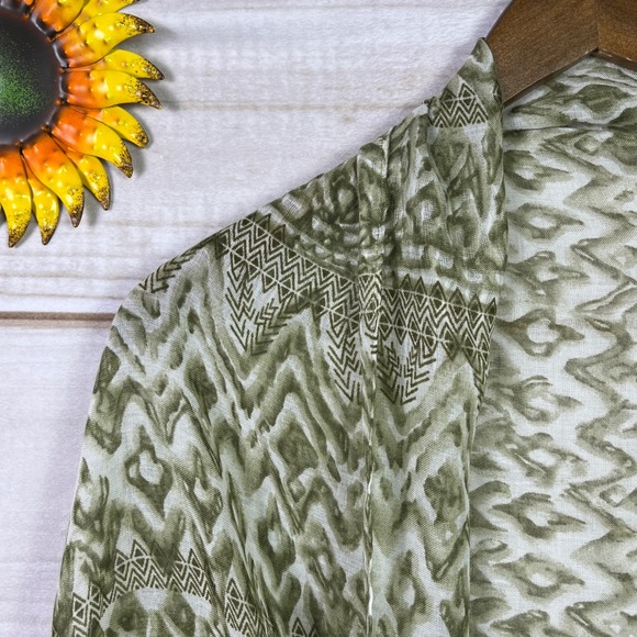 Funky Monkey Olive Green Ikat Print Viscose Shawl Wrap with Fringe 72x38 - Picture 3 of 7